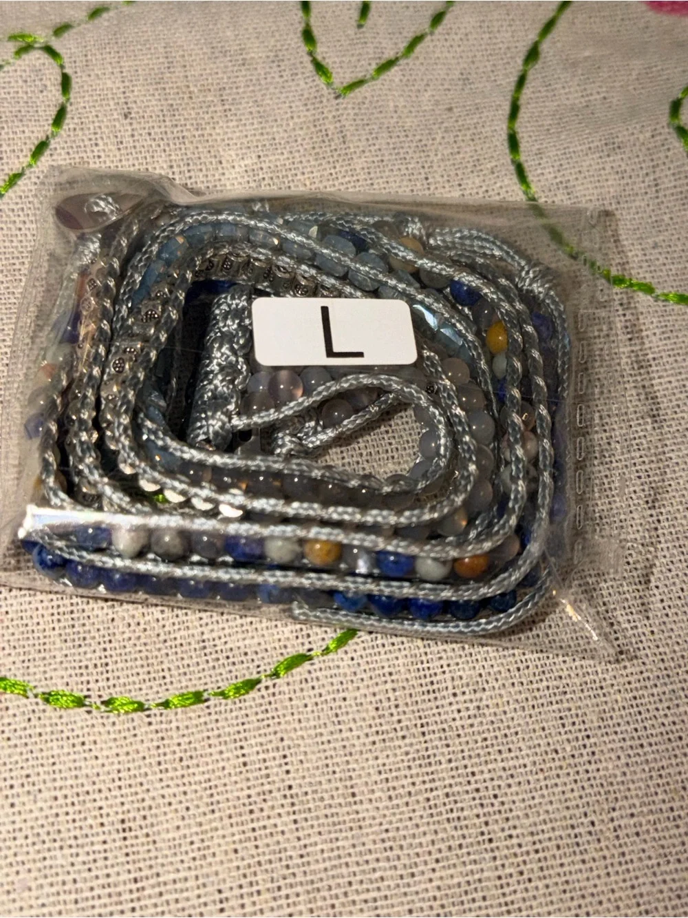 Silver and Multi Blue Multi-Strand Beaded Wrap Strap for iPhone